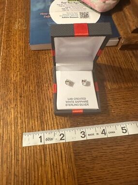 Lab Grown Created White Sapphire Stud Earrings Sterling Silver New in Box NWT